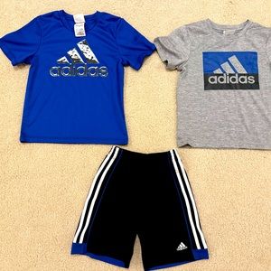 Adidas dri fit shorts and 2 athletic shirts included size 5